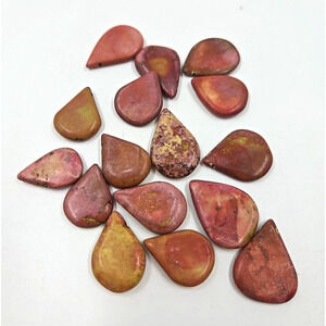 Teardrop Top Drilled Stone Beads. Lot Of 16 Rose Pink Yellow Brown Color